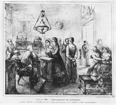 Geboorteaangifte - tekening door H.E Blanchon, in 