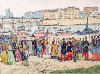 Zegening van de vlaggen in Parijs voor het vertrek van de kolonisten naar Algerije in 1843 door French School