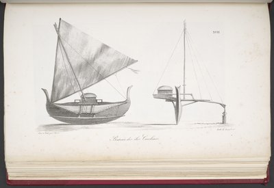 Boot van de Caroline-eilanden, uit Voyage pittoresque autour du monde, met portretten van wilden uit Amerika, Azië, Afrika en de eilanden van de grote Oceaan; landschappen, zeegezichten en verschillende objecten van natuurlijke historie; vergezeld van besc door French School