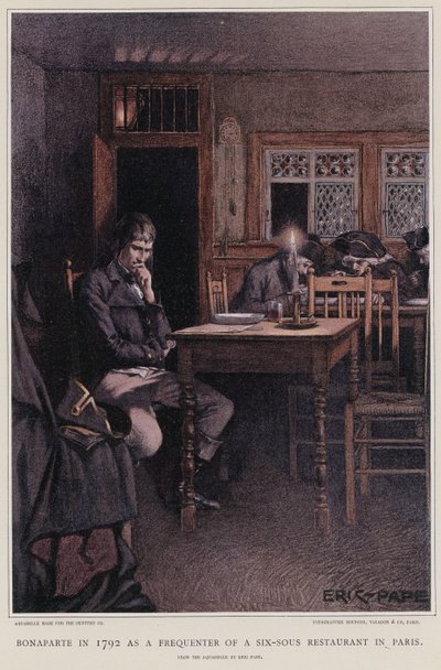 Bonaparte in 1792 als bezoeker van een zes-sous restaurant in Parijs door French School
