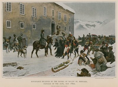 Bonaparte ontvangen door de monniken van de berg St Bernard door French School