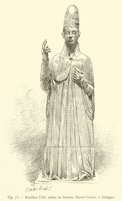 Bonifatius VIII, bronzen standbeeld, Museo Civico, in Bologna door French School