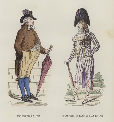 Bourgeois en een dandy in feestkostuum, 1788 door French School