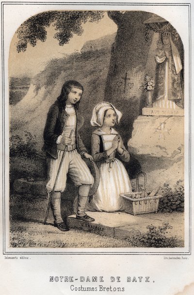 Bretonse kostuums - Notre-Dame de Batz - gravure in 
