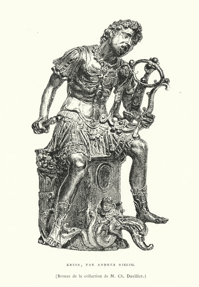 Bronzen figuur van de oude Griekse dichter Arion, door de Italiaanse renaissancebeeldhouwer Andrea Riccio, laat 15e of begin 16e eeuw (gravure) door French School