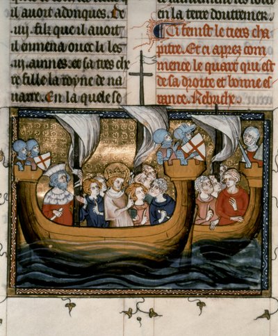 KRUISTOCHT Zevende: Lodewijk IX vertrekt voor de 7e Kruistocht (1248-54) door French School