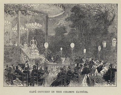 Caféconcert in de Champs Elysees (gravure) door French School