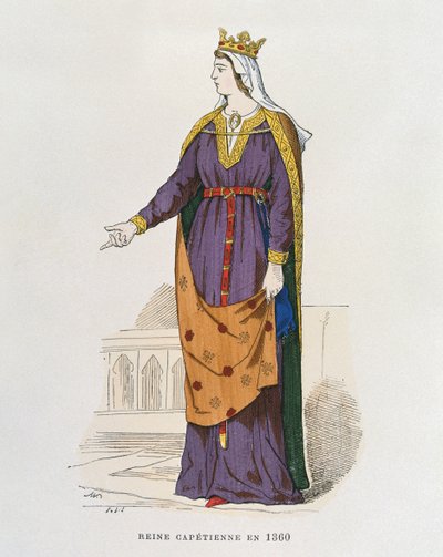 Capetiaanse koningin in 1360, uit Costumes civils et militaires des francais a travers les siecles door French School
