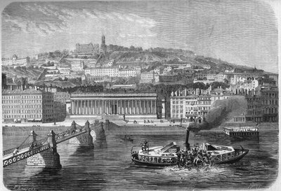 Kapseizen van de omnibus-stoomboot de "Fly nr. 4" op de Saône-rivier in Lyon (Rhône, 69), 10 juli door French School