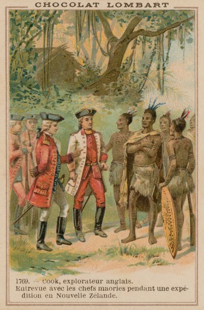 Kapitein James Cook ontmoet Maori-hoofden in Nieuw-Zeeland, 1769 door French School