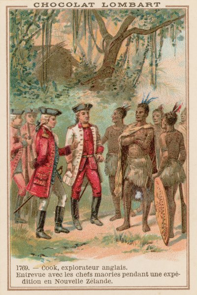 Kapitein James Cook ontmoet Maori-hoofden in Nieuw-Zeeland, 1769 door French School