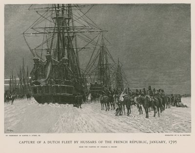 Verovering van een Nederlandse vloot door de Huzaren van de Franse Republiek door French School