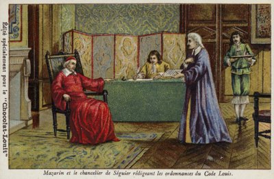 Kardinaal Mazarin en Kanselier Seguier stellen de verordeningen van de Code Louis op door French School