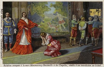Kardinaal Richelieu stuurt François de Montmorency-Bouteville en de Graaf de Chapelles naar de executie voor het trotseren van zijn duelverbod, 1627 door French School
