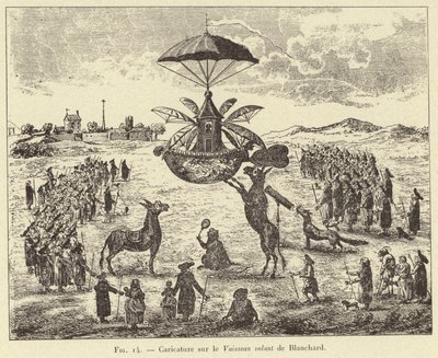 Caricature sur le Vaisseau volant de Blanchard door French School
