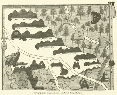 Geografische kaart van de oude inboorlingen van Nieuw-Spanje, Azteken door French School