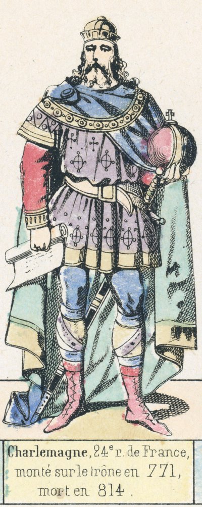 Karel de Grote, 24e koning van Frankrijk, besteeg de troon in 771, stierf in 814 door French School