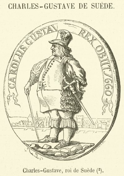 Charles-Gustave, koning van Zweden (gravure) door French School