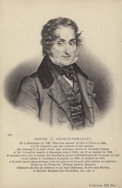 Charles Nodier (1780-1844), Frans schrijver van romans en korte verhalen (litho) door French School