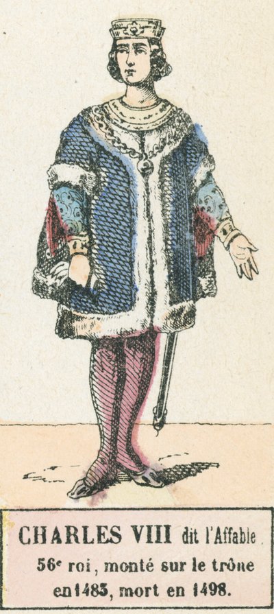 Karel VIII, 56e koning, besteeg de troon in 1483, stierf in 1498 door French School