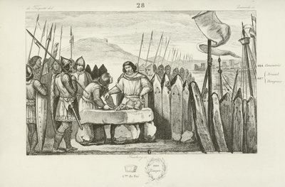 Karel de Dikke betaalt de Vikingen 700 zilverstukken om hun belegering van Parijs te staken, 886 door French School
