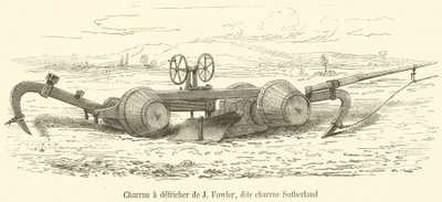 Ploeg om te ontginnen van J Fowler, genaamd Sutherland ploeg (gravure) door French School