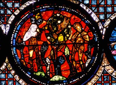 Kathedraal van Chartres, Gebrandschilderd glasraam met afbeelding van de barmhartige Samaritaan (gebrandschilderd glas) door French School