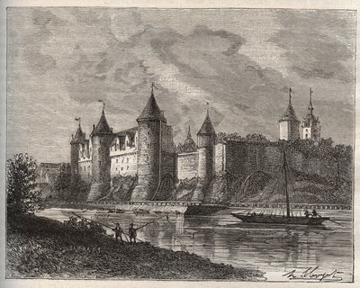 Kasteel van Josselin - Morbihan in Bretagne - gravure in 