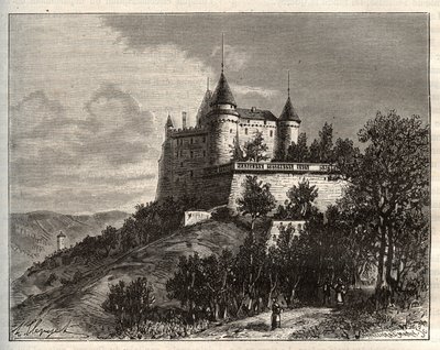 Kasteel van Mercues - Cahors - gravure in 