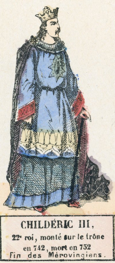 Childeric III, 22e koning, besteeg de troon in 742, stierf in 752, Einde van de Merovingen door French School