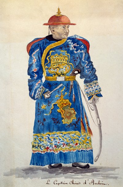 Chinese kapitein van Ambon, Molukken, aquarel door Jules-Louis Lejeune, gebaseerd op Reis rond de wereld door French School