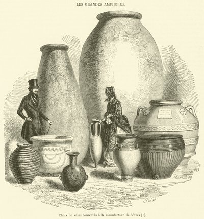 Selectie van vazen bewaard bij de Manufacture de Sevres (gravure) door French School