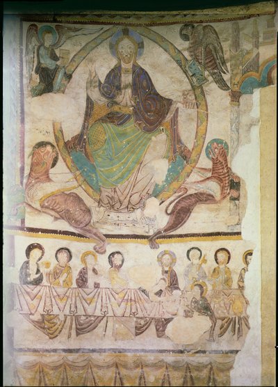Christus in majesteit met vier evangelische symbolen en het laatste avondmaal, c.1200 door French School