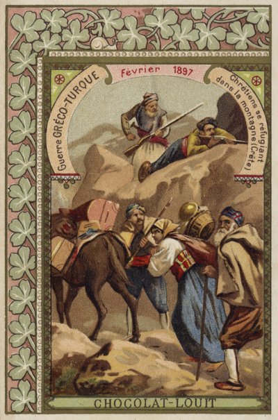 Christenen zoeken toevlucht in de bergen van Kreta, Grieks-Turkse Oorlog, februari 1897 door French School