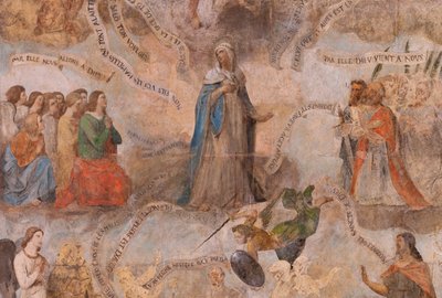 Kerk (Eglise Saint-Jean-Baptiste). Interieur. Kapel Saint-Fursy. Muurschilderingen. De verheerlijking van Maria (fresco genaamd de goede dood). Begin 17e eeuw. door French School