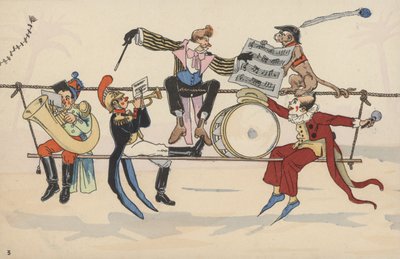Circusscène, uit een set van onderling verbonden ansichtkaarten door French School