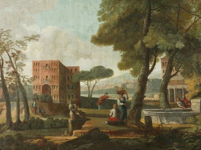 Klassiek landschap met sfinx, c.1700 door French School