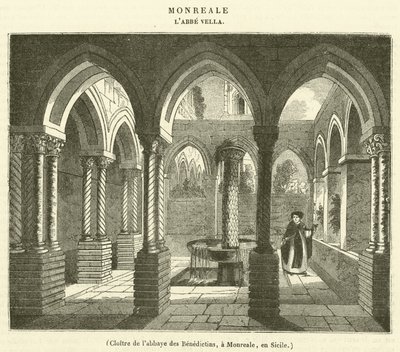 Klooster van de Benedictijnenabdij, in Monreale, Sicilië (gravure) door French School