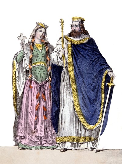 Clovis I en Clotilde in "Kings and Queens of France", 19e eeuw door French School