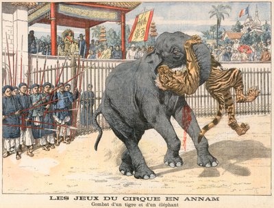 Gevecht tussen een tijger en een olifant door French School