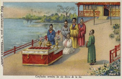 Confucius voltooit de Zes Boeken van de Wet, China door French School