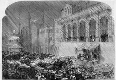 Constantinopel, 23 december 1876: afkondiging van de Ottomaanse Grondwet op de binnenplaats van de Sublime Porte. Gravure in 