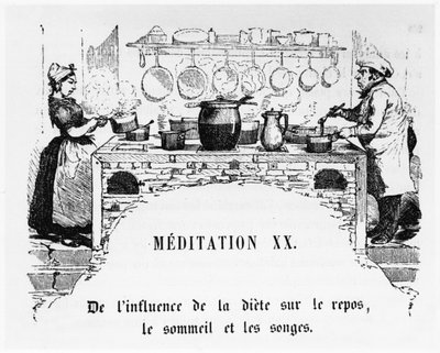 Koken, illustratie uit La Physiologie du Gout, ou Meditations de Gastronomie door Anthelme Brillat-Savarin (1755-1826) door French School
