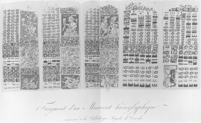 Kopie van een fragment van een Maya-manuscript met astronomische tabellen en de eclipsen door French School