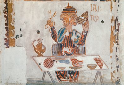 Kopie van een middeleeuws origineel dat januari uitbeeldt, uit de Bezigheden van de Maanden, uit de Chapelle de Pritz, Laval door French School