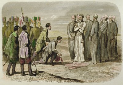 Cortes aan de voeten van Martin de Valencia door French School