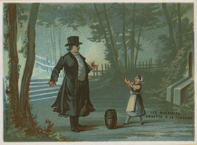 Cosette bij de fontein; scène uit Les Misérables van Victor Hugo door French School