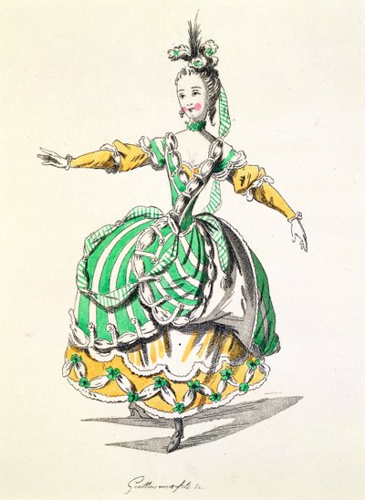 Kostuumontwerp voor Phrygienne, in Dardanus, een libretto door Leclerc de Labruere, gecomponeerd door Jean-Philippe Rameau, facsimile door A. Guillaumot Fils (kleurgravure) door French School