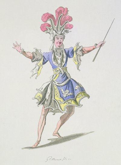 Kostuumontwerp voor de Tovenaar, in Dardanus, een libretto door Leclerc de Labruere, gecomponeerd door Jean-Philippe Rameau, facsimile door A. Guillaumot Fils (kleurgravure) door French School