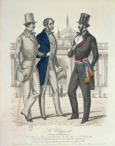 Kostuum van de Député, met de oude Nationale Vergadering op de achtergrond, 1848 door French School